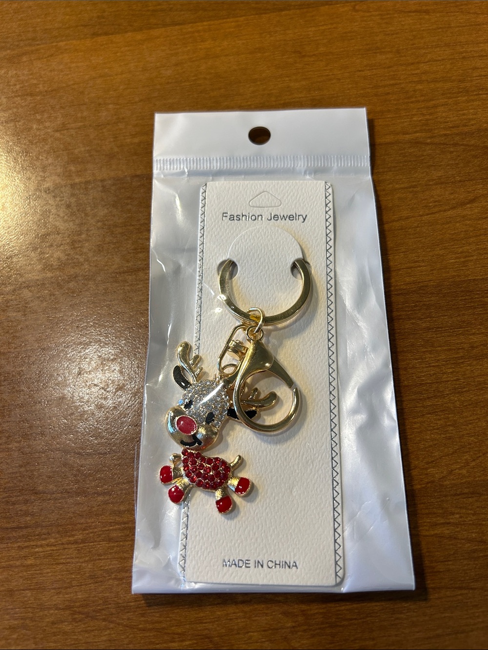 Fashion Jewelry Gold Tone Reindeer Key & Card Holder with Red Crystals